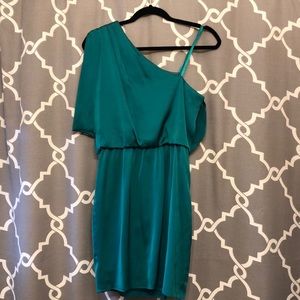 Aqua One Shoulder Dress - Emerald Green Size 6